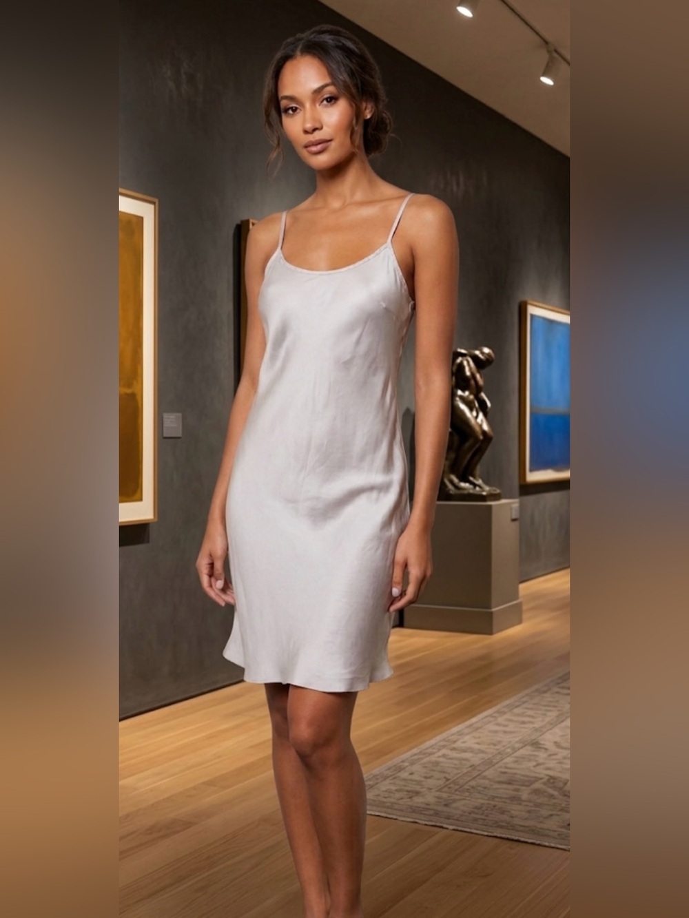 Satin Slip Chemise in Light tan